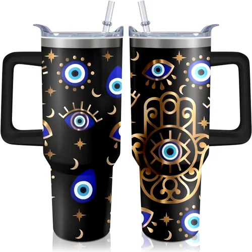 Vista 13 de Vaso térmico de alienígena de 40 onzas con asa y pajita abatible, taza aislante de acero inoxidable para amantes de ovnis, taza de café de viaje