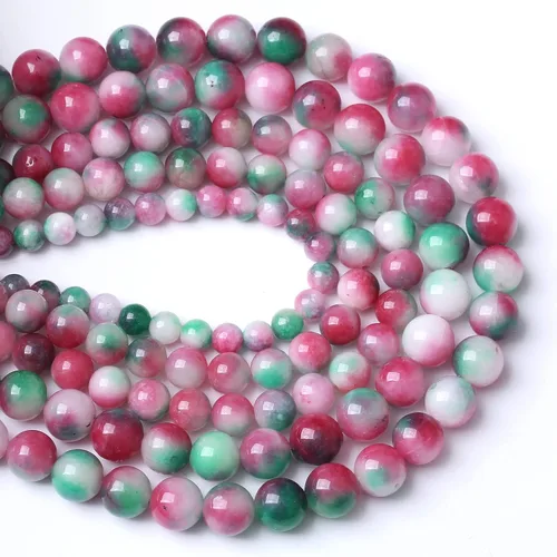 Vista 3 de 36 piezas de cuentas sueltas de espacio de jade de epidoto verde y rojo natural de 10 mm, cuentas redondas para hacer joyas DIY, collares, pulseras