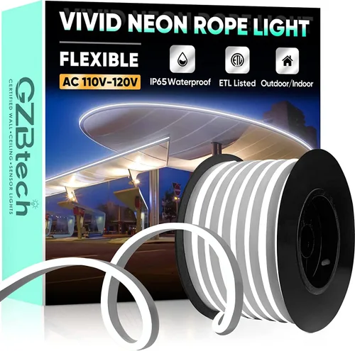 Vista 11 de GZBtech Tira de luces LED flexibles de neón de 16.4 pies, tira de luz impermeable CA de 110-120 V, 120 LEDs/M, iluminación de neón conectable