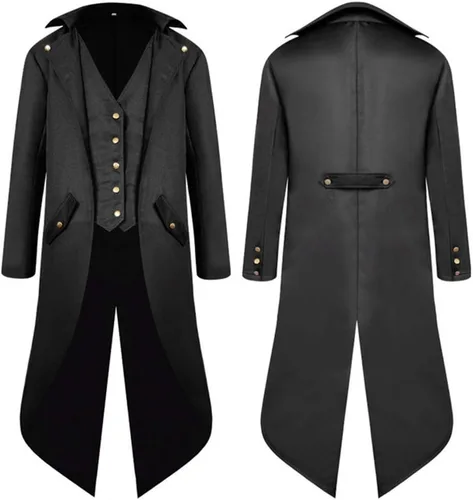 Vista 3 de Chaqueta steampunk para hombre, disfraz de Halloween, abrigo victoriano, gótico, cosplay, vintage, uniforme
