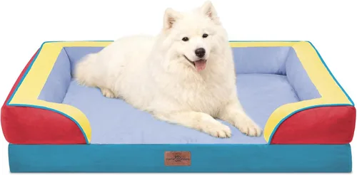 Vista 23 de Comfort Expression - Cama ortopédica para perros medianos, 28 x 19 pulgadas, cama impermeable y de apoyo de espuma con cojines removibles, sofá