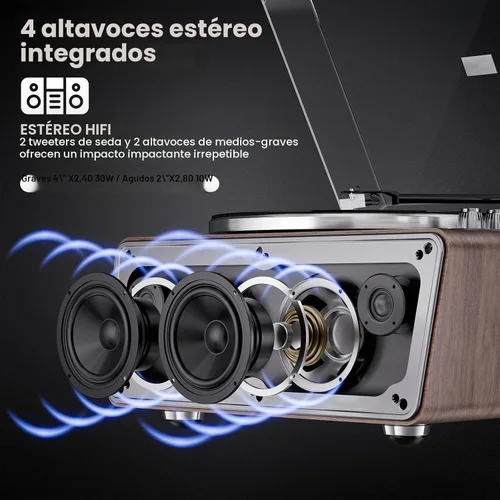 Vista 5 de Reproductor de discos de vinilo con altavoces, Bluetooth, AT-3600L, 33/45RPM, grabación de PC