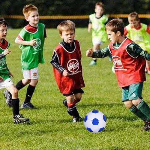 Vista 3 de Balón de fútbol tamaño 2, 3, 4, 5, blanco y azul, actividades deportivas escolares para exteriores e interiores, diseño clásico antiexplosión