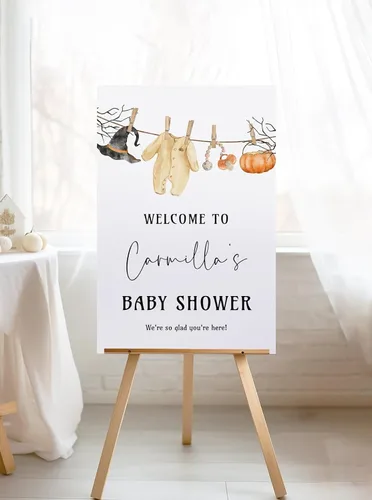 Vista 21 de Personalized Halloween Baby Shower Welcome Sign, A Little Boo Baby Shower Welcome Sign, Pumpkin Decorations,girl, Halloween Decor 12" X 18" (Small)
