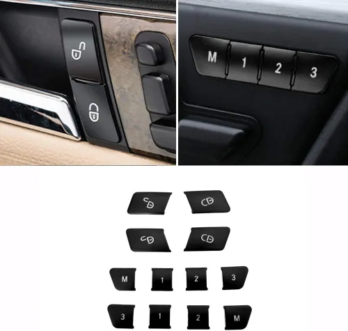 Vista 5 de Tapa de botón de bloqueo/desbloqueo negro para asiento con memoria, interruptor de parche de puerta, decoración interior de reemplazo para Mercedes