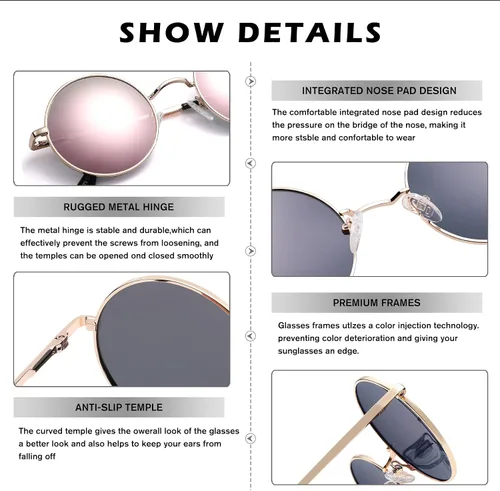 Vista 5 de Pro Acme - Gafas de sol polarizadas redondas para hombre y mujer, estilo John Lennon