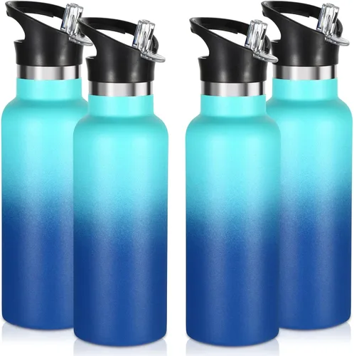 Vista 19 de Volhoply Botella de agua aislada para niños de 17 onzas, botellas de agua de acero inoxidable con tapa con pajilla, botella de agua de metal al