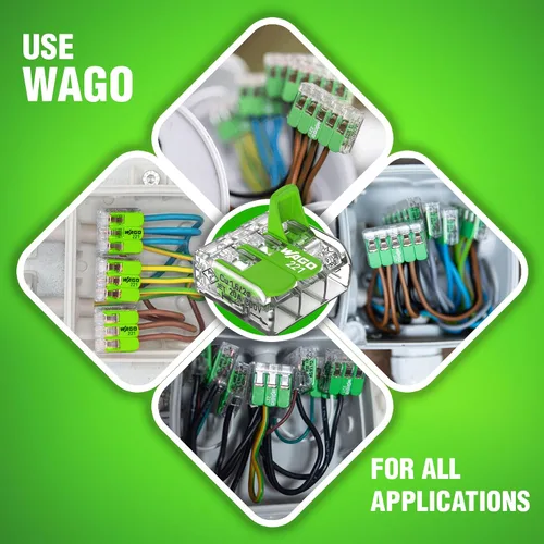 Vista 15 de WAGO 221 Series Green Range 36 conectores de cable de empalme compactos, incluye (16 tuercas de palanca 221-422) (12 x 221-423) (8 x 221-425)