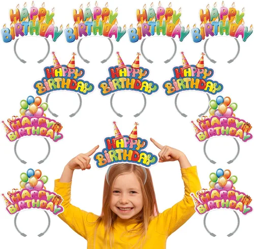 Vista 8 de KKBES Diademas de feliz cumpleaños, sombreros de papel para fiesta de cumpleaños, 3 patrones para niños y adultos que celebran cumpleaños