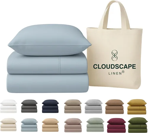 Vista 11 de Cloud Scape Linen - Juego de sábanas de 100% algodón egipcio, tamaño individual, juego de ropa de cama de lujo de 3 piezas, 400 hilos, calidad
