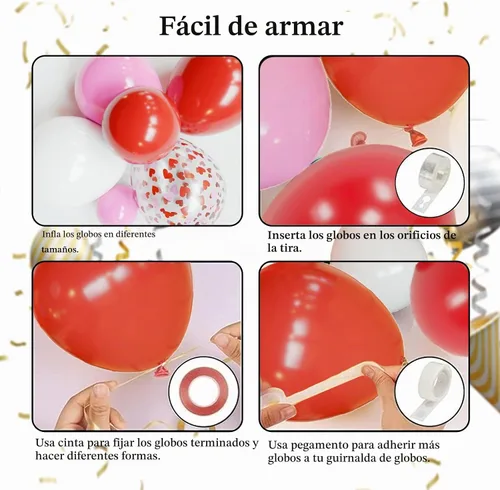Vista 3 de Kit de arco de globos rosa y rojo, kit de arco de globo rosa