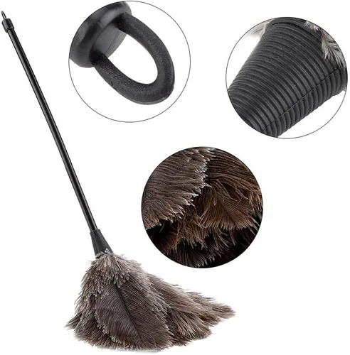 Vista 3 de Plumero de avestruz, mini cepillo de plumas de avestruz reutilizable hecho a mano con mango largo de plástico para teclado de automóvil, muebles