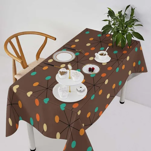Vista 57 de Mantel retro moderno de mediados de siglo, diseño de colores retro de los años 50, resistente al agua, mantel lavable para cocina, comedor, fiesta