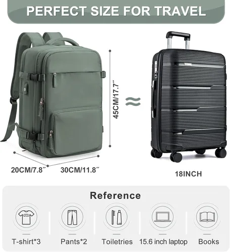 Vista 2 de PAUBACK Mochila de transporte, mochila de viaje grande para mujeres y hombres, aprobada por vuelos, mochila de viaje aprobada por aerolíneas, Verde