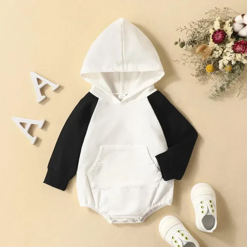 Vista 4 de Ropa de otoño para bebé recién nacido sudadera con capucha de gran tamaño mameluco con broches
