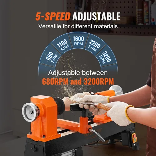 Vista 4 de VEVOR Torno de Madera de Sobremesa, 10 pulgadas x 18 pulgadas, 0.5 HP 370W Máquina de Torno para Madera, 5 Velocidades Variables