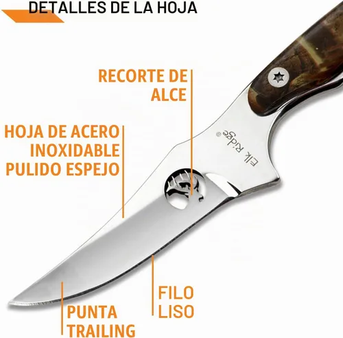 Vista 4 de Elk Ridge ER-059 Series Cuchillo de caza de hoja fija, hoja de borde recto, mango de madera, 7 pulgadas de longitud Marrón Pakkawood