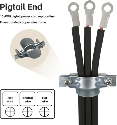 Vista 4 de Cable de secado de 3 puntas, 4 pies SRDT 10/3, cable de alimentación de extensión de electrodomésticos de 30 amperios, NEMA 10-30, negro