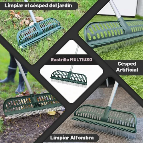 Vista 6 de [Usado] SOYUS Rastrillo de césped artificial, barredora de césped 2 en 1 para alfombras y césped de jardín