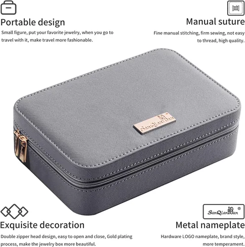 Vista 2 de SANQIANWAN Joyero de viaje de cuero de lujo para mujer, estuche de viaje portátil, anillos, aretes, collar, organizador multifuncional, regalo