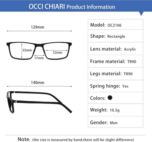Vista 6 de OCCI CHIARI Gafas de lente transparente para hombre marco óptico cuadrado