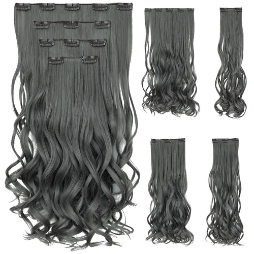Vista 16 de Extensión de cabello negro oscuro, extensiones de cabello con clip de 22 pulgadas
