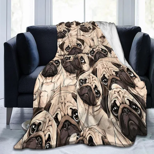 Vista 2 de Manta de perro de carlino, suave y acogedora manta de forro polar cálido para sofá cama de 60 x 50 pulgadas