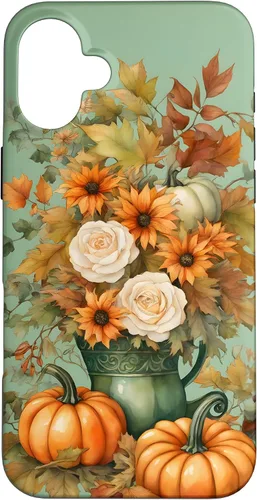 Vista 23 de Vintage Autumn Flower Fall Pumpkin Teal Case for iPhone 17