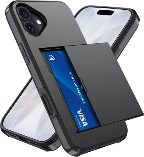 Vista 59 de Qinmay Funda compatible con iPhone 7 Plus/8 Plus con tarjetero, doble capa a prueba de golpes, funda protectora resistente con ranura oculta Negro