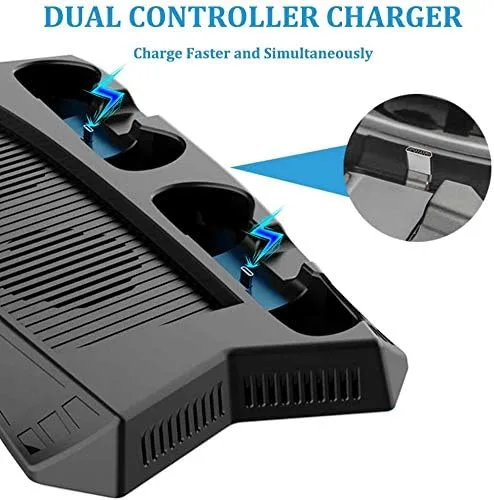 Vista 4 de Kahool Soporte vertical con ventilador de refrigeración para Play Station 5 y PS 5 Digital Edition, estación de carga de doble controlador