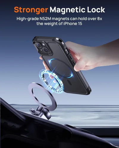 Vista 3 de Lanhiem Funda magnética para iPhone 15 con protector de pantalla de privacidad, 10 pies, grado militar, a prueba de golpes, resistente, funda Funda