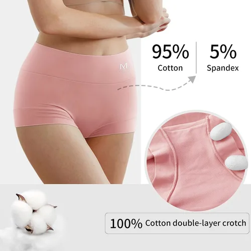 Vista 4 de MEIYATING Pantalones cortos de algodón para mujer, de cintura alta, paquete de 4 unidades, talla grande