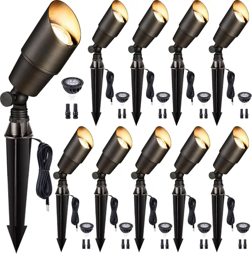 Vista 25 de Gardenreet Focos de Paisaje de Bajo Voltaje - Luz Ascendente LED de Latón para Exteriores 12V, Focos con Cable IP65 Impermeables, Bronce Antiguo