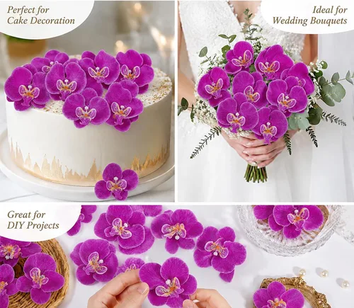 Vista 3 de 40 piezas de pétalos artificiales de orquídea artificial de color morado Morado oscuro