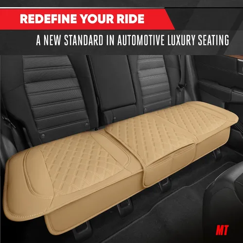 Vista 3 de Motor Trend Funda para Asiento Trasero - Funda de Asiento Trasero de Cuero Sintético Beige con Costuras en Diamante para Coches, Camiones, SUV