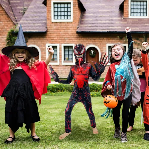 Vista 4 de LULUNEE Disfraz de superhéroe para niños, overol de cosplay de Halloween, estilo 3D rojo (110)