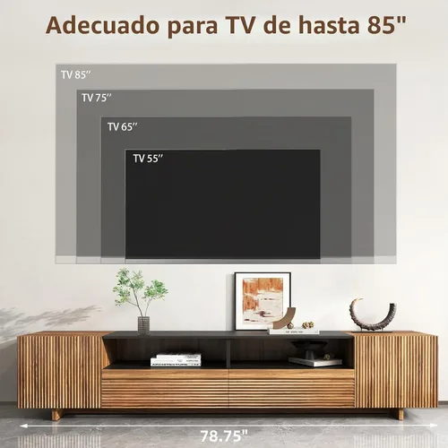 Vista 4 de Epecoya Soporte de TV de 78.8 pulgadas con armarios de almacenamiento para sala de estar, soportes de televisión extralargos para televisores