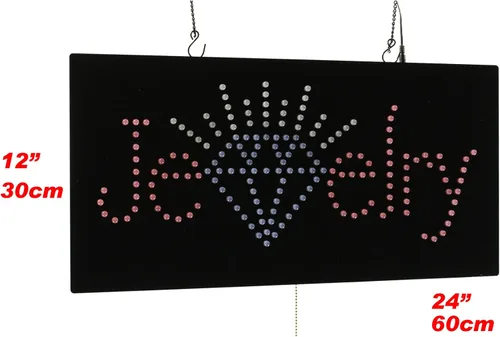 Vista 2 de Cartel de joyería, 24"x12", 23.6x11.8 in, TOPKING, LED, Neón, Florescente, Señalización, Letrero, Exhibición, Cartelera, Pantalla, Gran