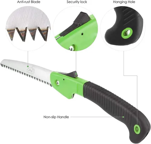 Vista 3 de Sierra de poda plegable, sierra de mano afilada de 7"/180mm con bloqueo seguro premium, mango ergonómico y cómodo, podador compacto y resistente
