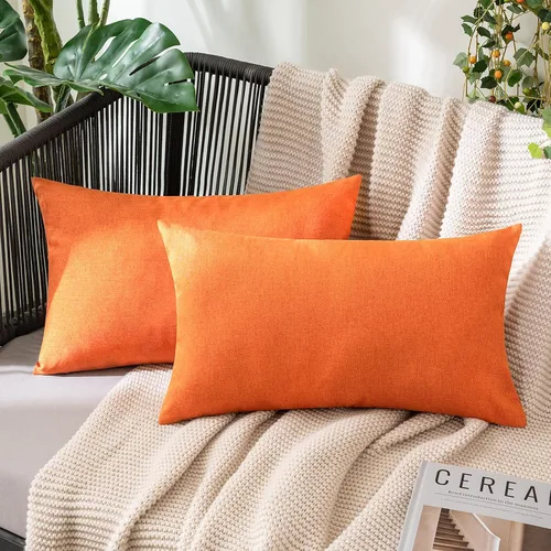 Vista 74 de MIULEE - Paquete de 2 fundas de almohada decorativas para exteriores, impermeables, sólidas, de imitación de lino, para jardín, casa de campo, Azul