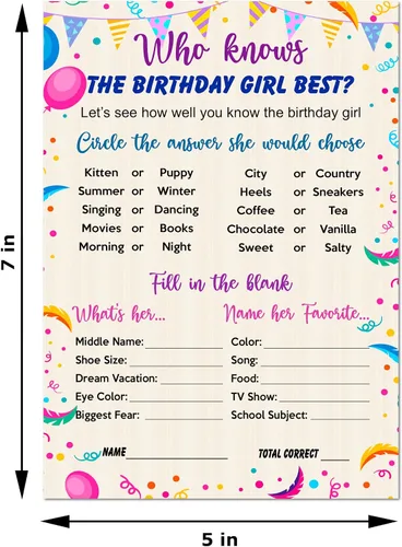 Vista 3 de RokAPary Who Knows The Birthday Girl Best Game, ideas temáticas para fiestas de cumpleaños, juego divertido para fiestas de pijamas, juego de 30