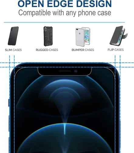 Vista 4 de Arae Protector de pantalla para iPhone 12 Pro Max, vidrio templado HD antiarañazos, funciona con la mayoría de las fundas, 6.7 pulgadas, paquete de 3