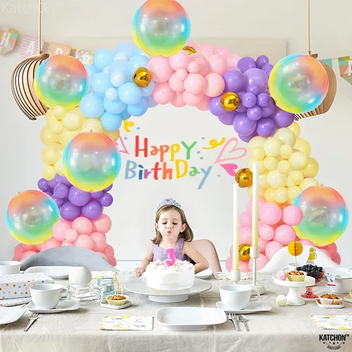 Vista 2 de KatchOn, Globos grandes y brillantes de arcoíris de 22 pulgadas, paquete de 6, globos arcoíris para cumpleaños, globo metálico de Mylar pastel