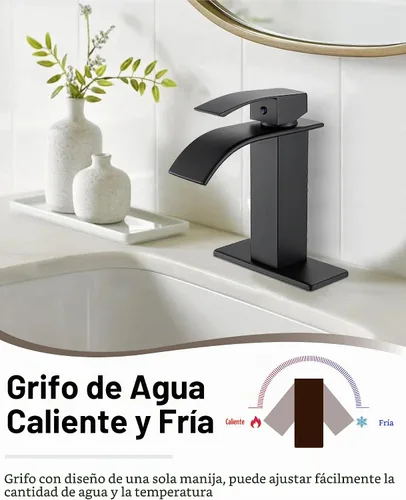 Vista 2 de Midanya Grifo de baño cascada 1 agujero, sin drenaje, negro mate