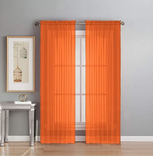 Vista 11 de Interior Trends Juego de 2 paneles de cortina de gasa transparente totalmente cosidas para ventana con cortinajes (63 pulgadas de largo, ladrillo)