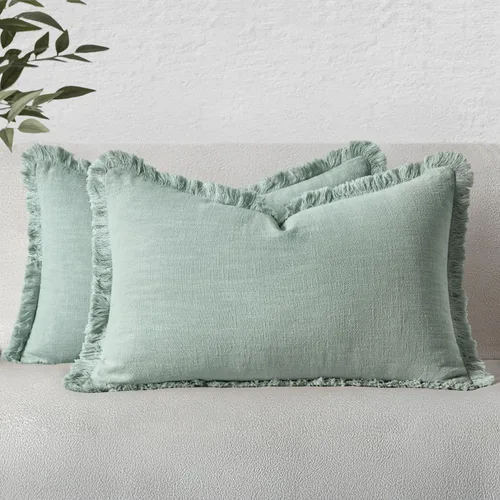 Vista 76 de MIULEE Fundas de almohada decorativas con flecos de lino bohemio beige 16 x