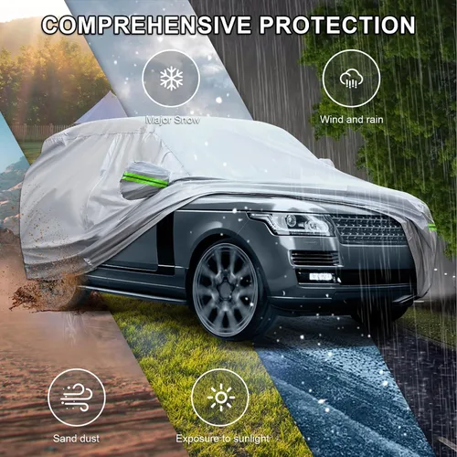 Vista 2 de Funda universal completa para automóvil, 6 capas para exteriores, cubierta gruesa para todo tipo de clima, protector solar, impermeable, a prueba