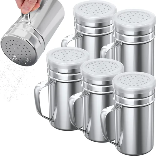 Vista 14 de CUSINIUM - Salero y piminero de acero inoxidable de 6 oz - Con tapa de plástico - Con asa