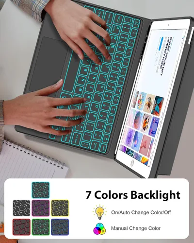 Vista 5 de Funda con teclado táctil para iPad de 9ª/8ª/7ª generación de 10.2 pulgadas, Pro 10.5, Air 3ª generación, funda inteligente con soporte para lápices