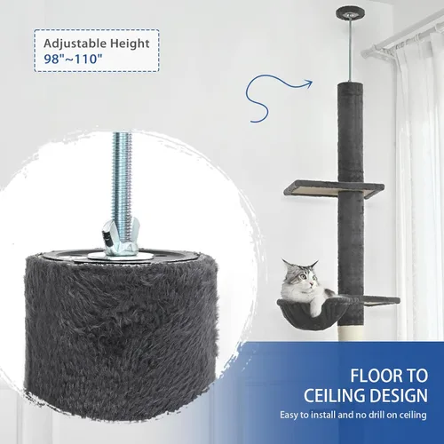 Vista 8 de Cat Craft Árbol para gatos de piso a techo, torre para gatos de 5 niveles de altura con altura ajustable (98-110), árbol para gatos de techo delgado